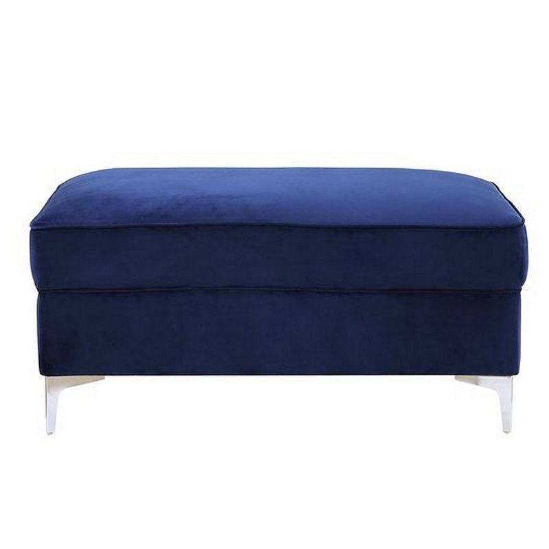 Ottoman with Cushioned Seat and Angled Metal Feet， Blue