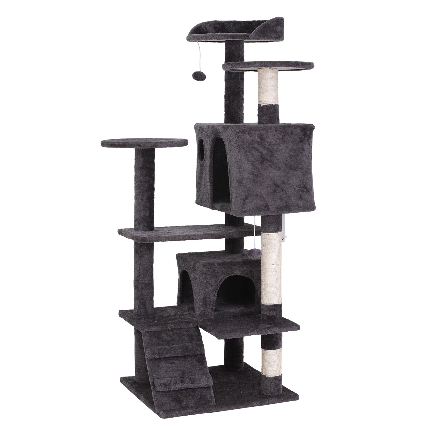 HomGarden 55''H Multi-Level Cat Tree Condo W/Scratching Post Tower and Perch， Play House Dark Gray