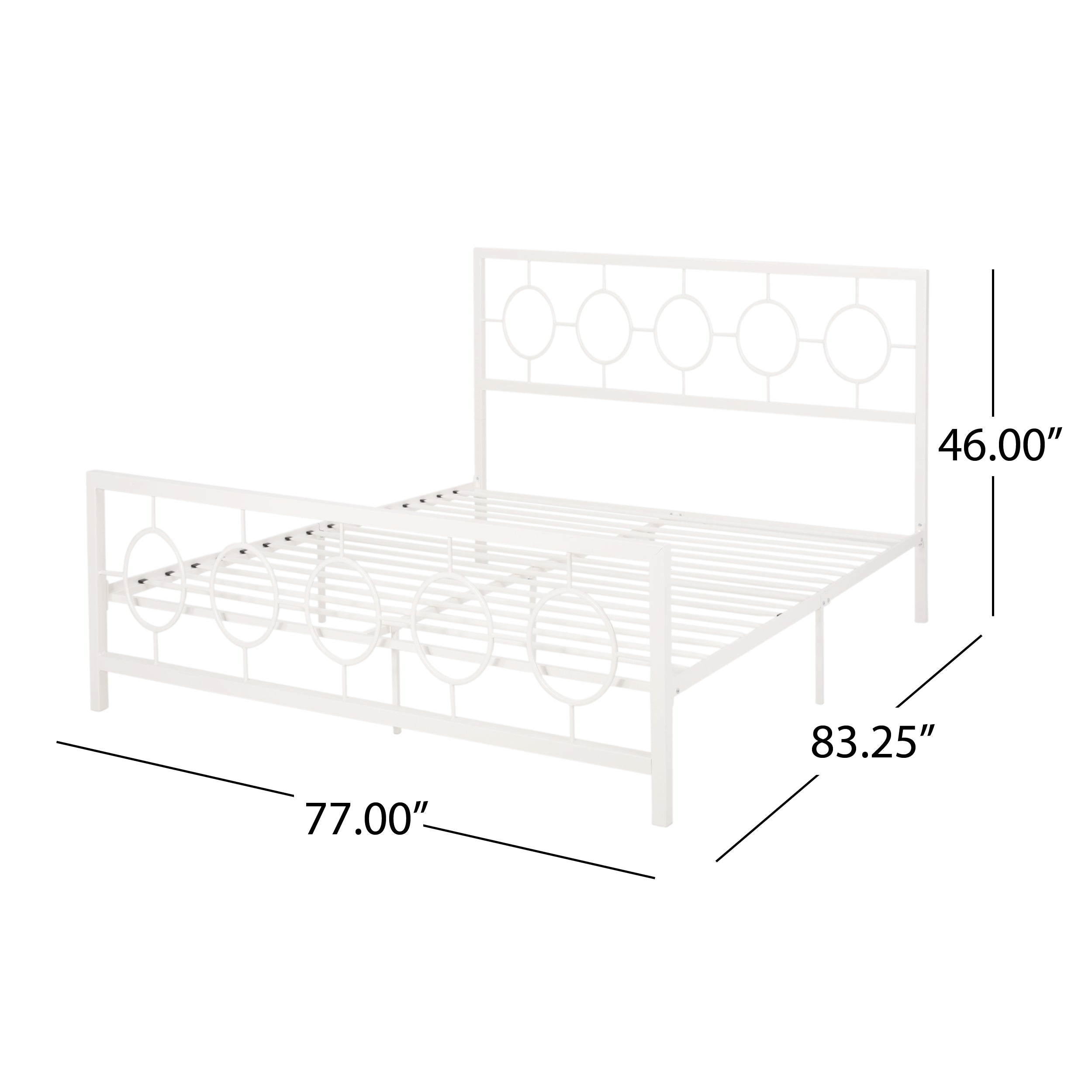 Noble House Ewelina Modern King-Size Iron Geometric Low-Profile Bed Frame, White