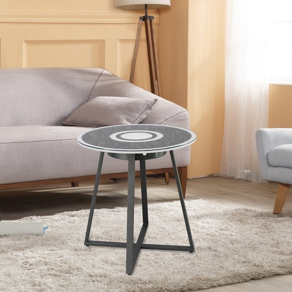 Modern Smart Side Round Coffee Table with USB and LED 5 lights and Bluetooth in Glass