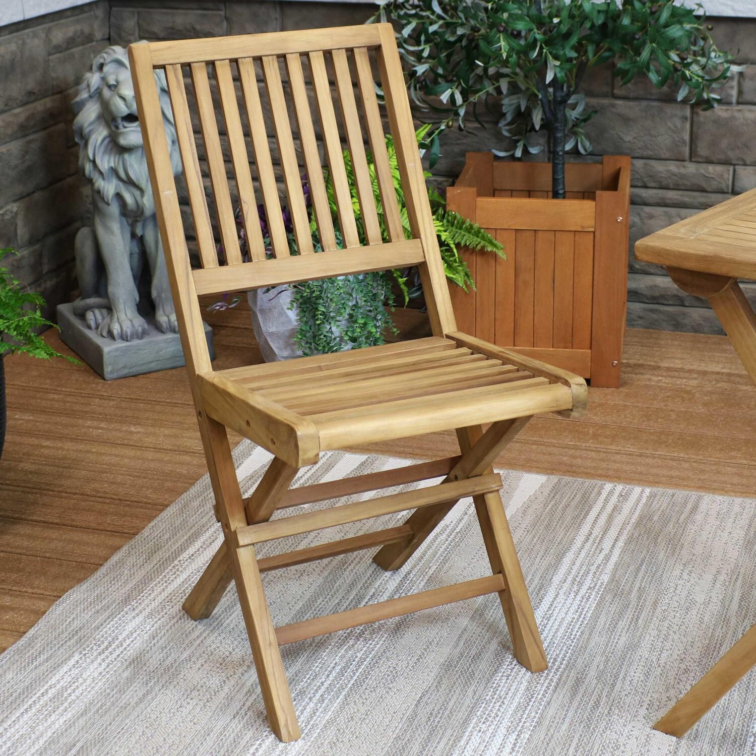 Ultimate Patio Nantasket Teak Outdoor Folding Patio Chair W/ Slat Back