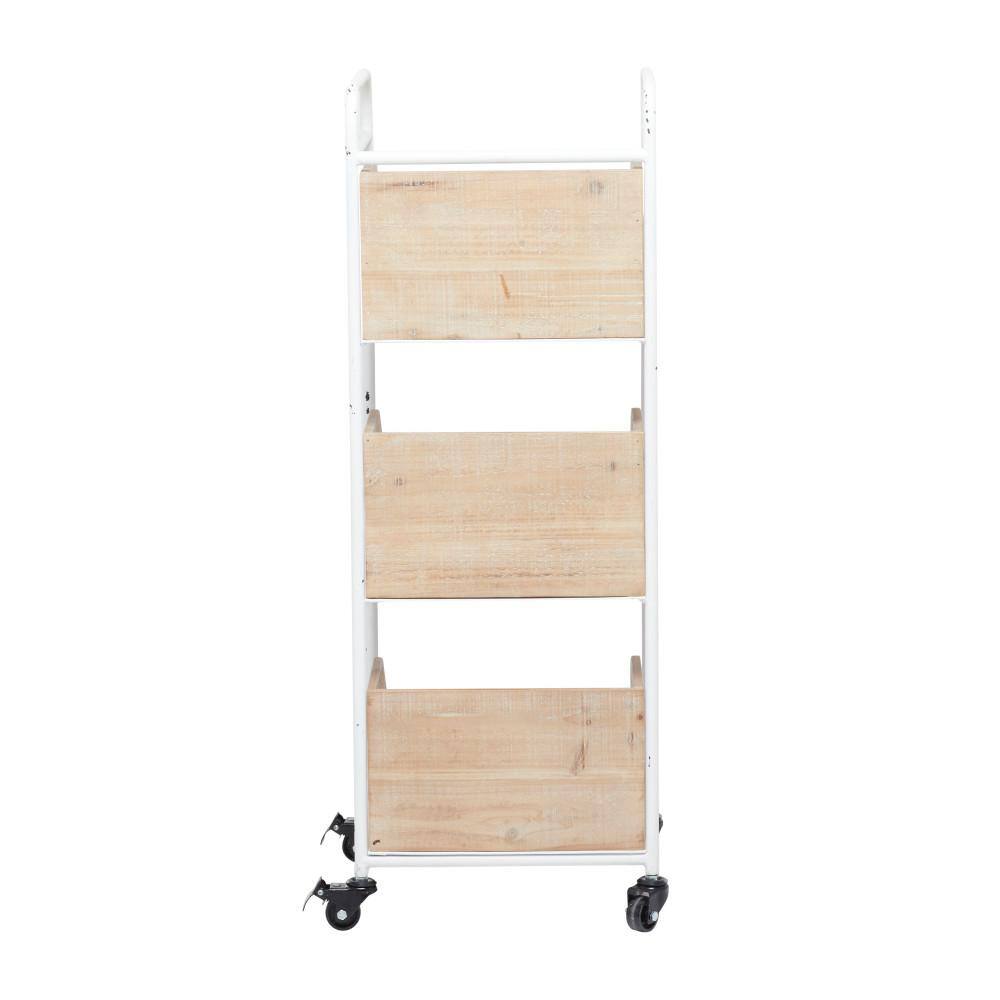 Litton Lane 36 in. Brown Wood Industrial Storage Cart 040883