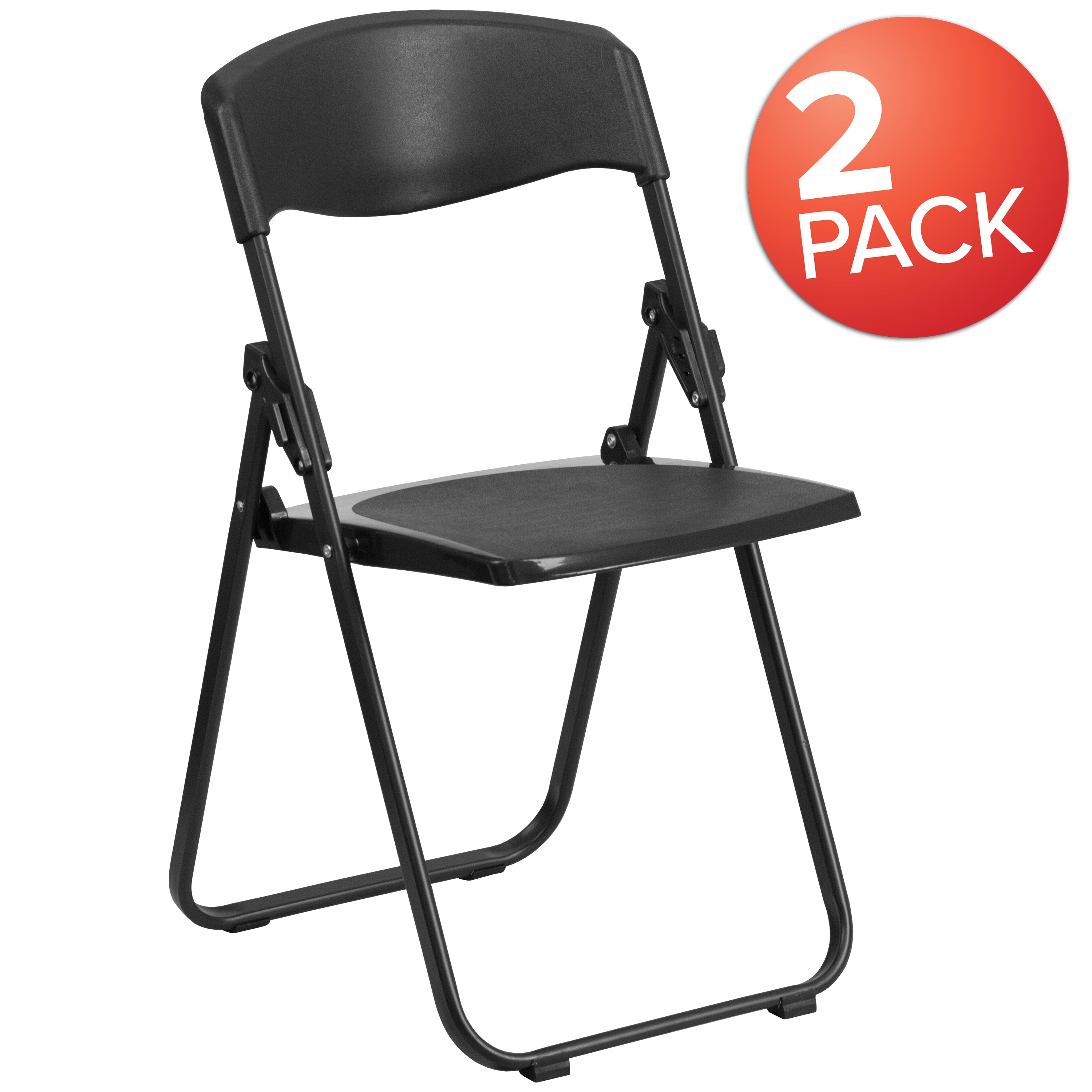 Flash Furniture 2 Pack HERCULES Series 500 lb. Capacity Heavy Duty Black Plastic Folding Chair with Built-in Ganging Brackets