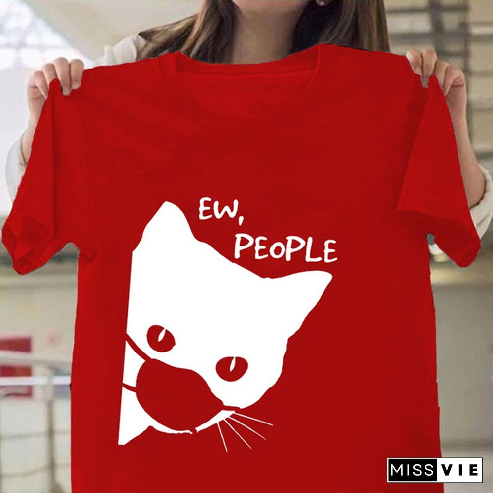 Women Graphic Cat Funny Face Animal Fashion Short Sleeve Spring Summer Cartoon Print Female Clothes Tops Tees Tshirt T-Shirt