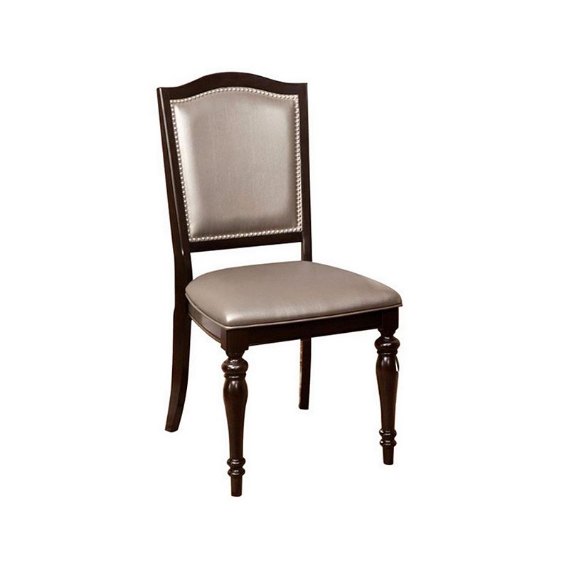 Harrington Transitional Side Chair With PVC， Brown Finish， Set of 2