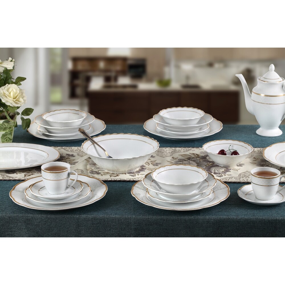 57 Piece Gold Wavy Dinnerware Set Porcelain China Service for 8 People Gloria