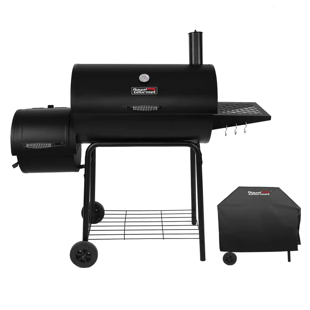 Royal Gourmet CC1830RC 30 in. Smoker Black Barrel Charcoal Grill with Offset Smoker with Cover For Outdoor， Backyard Cooking