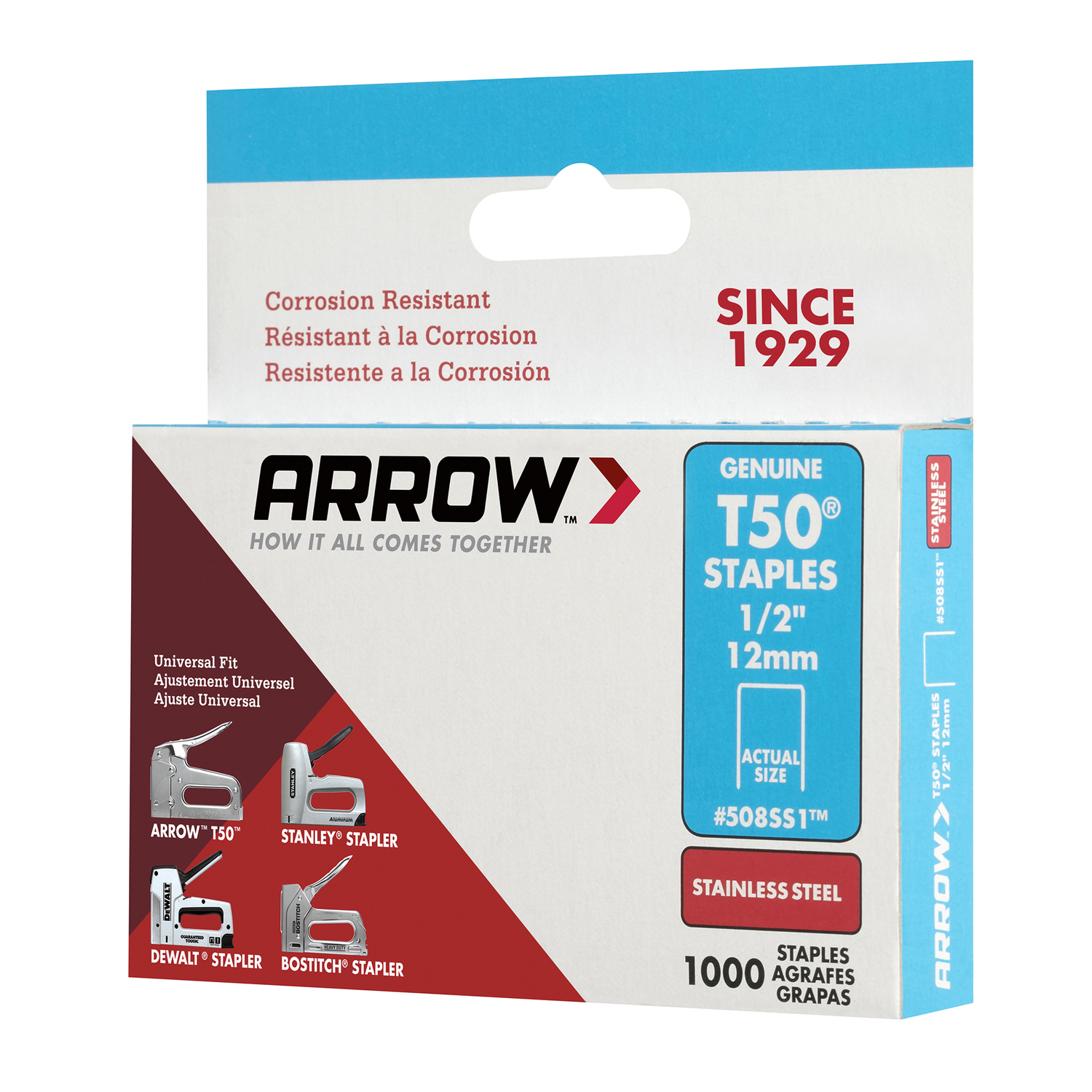 Arrow T50 3/8 in. W X 1/2 in. L 18 Ga. Flat Crown Heavy Duty Staples 1000 pk