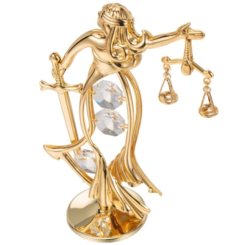 24k Goldplated Exquisite Lady of Justice Table Top Made with Genuine Matashi Crystals