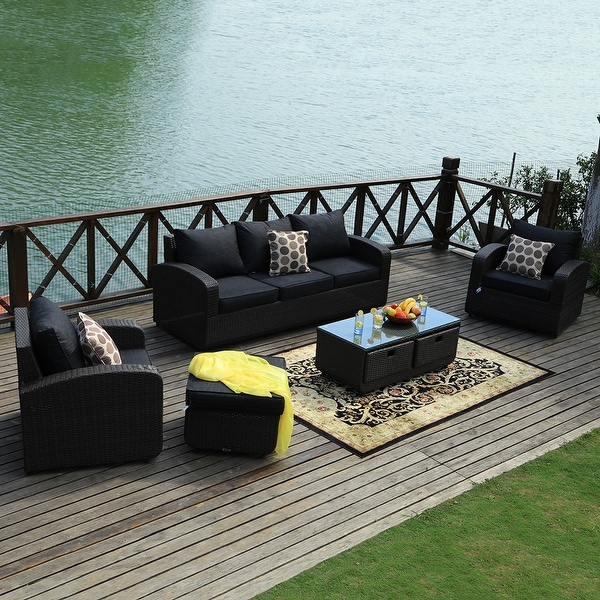 5piece Wicker Patio Chat Set with Drawer Table by None