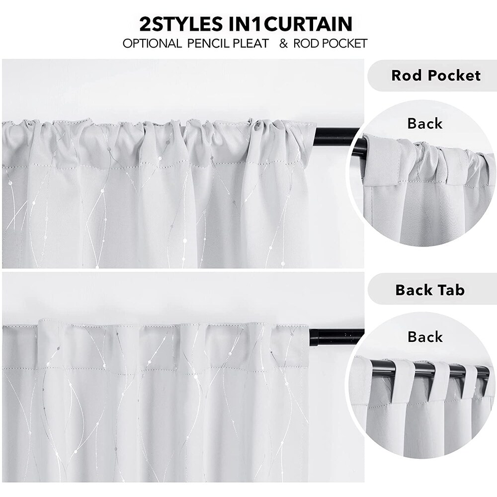 Deconovo Back Tab Silver Lines with Dots Curtain Panel Pairs(2 Panel)