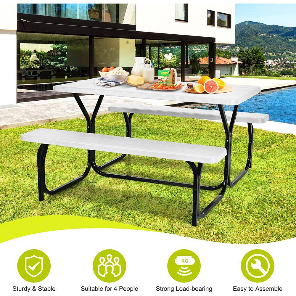 SUGIFT White Folding Steel Outdoor Patio Picnic Table with 2 Bench SGFT88347