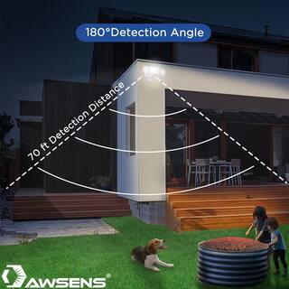 AWSENS 40-Watt 180-Degree White Motion Activated Outdoor Integrated LED Flood Light with 3 Heads and PIR Dusk to Dawn Sensor AW5883-WH