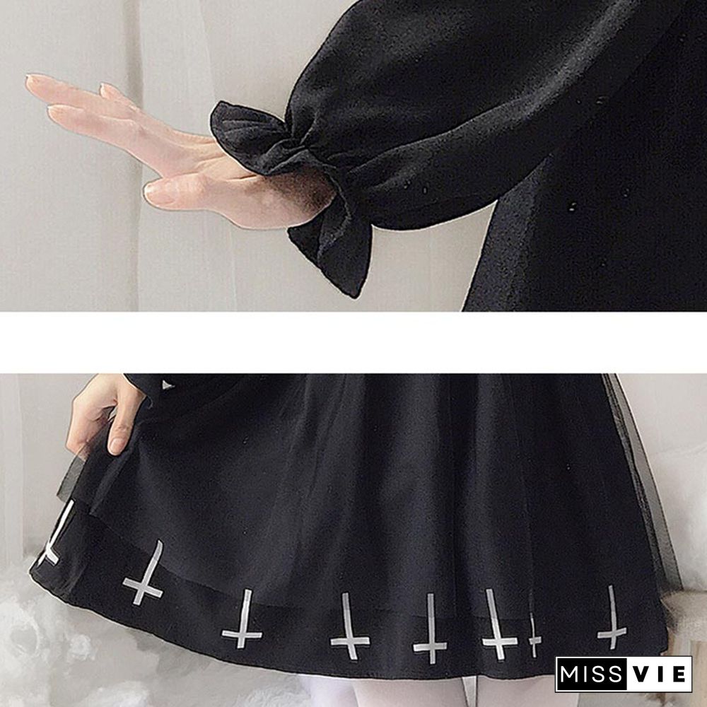 Cross Gothic Six-Pointed Star Print Dress