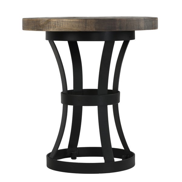 Cortesi Home Newcastle End Table， Solid Reclaimed Wood and Black Metal