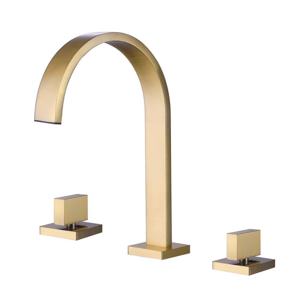 IHOMEadore 8 in Widespread Double Handles Bathroom Faucet in Brushed Gold