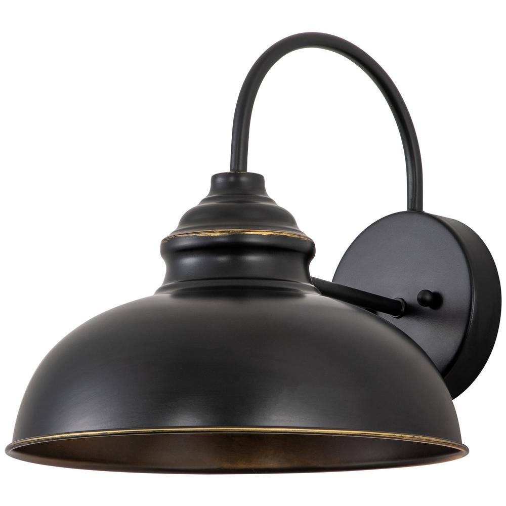 C Cattleya 1-Light Black Gooseneck Outdoor Barn Light Sconce with Gold Edges CA2160-W