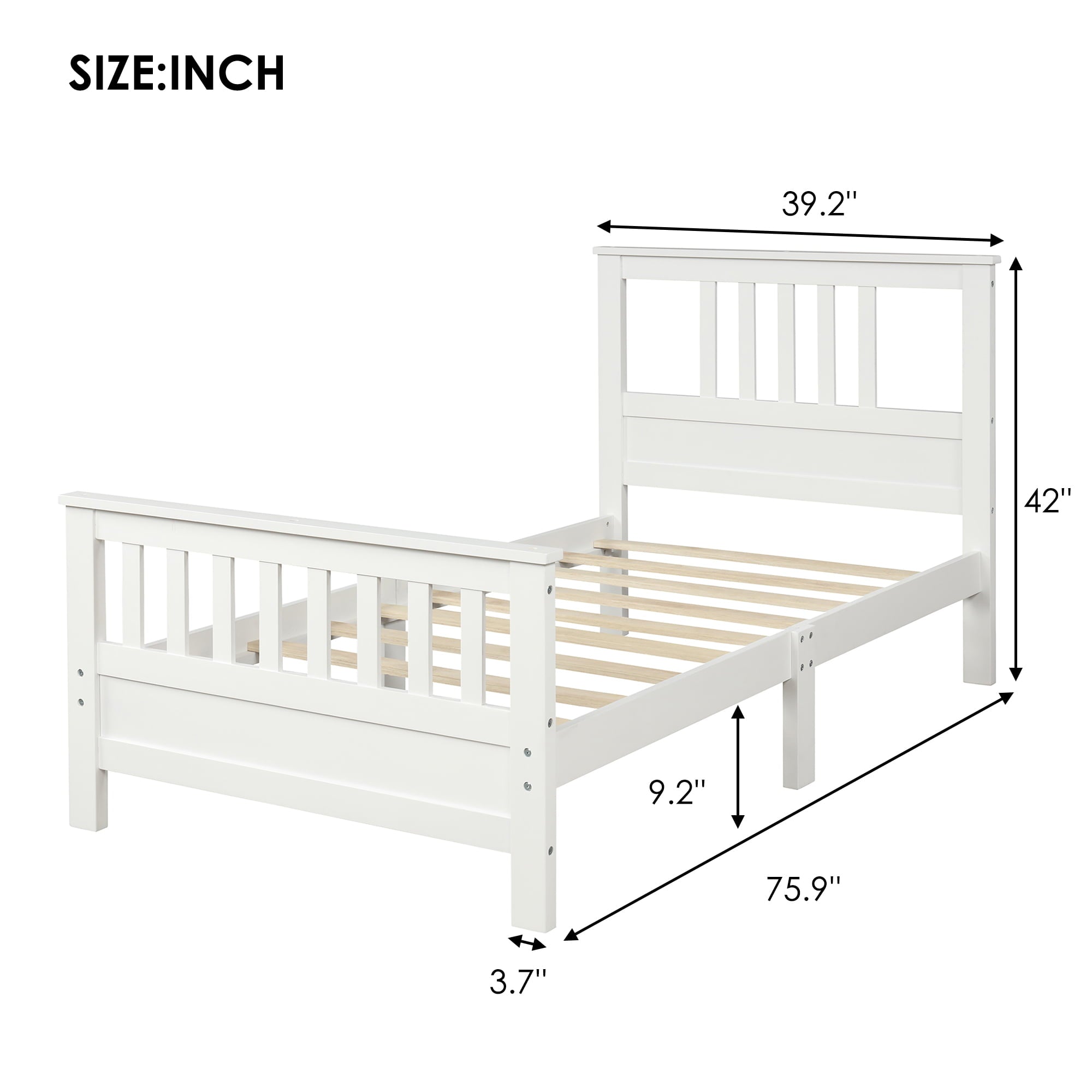 Wood Platform Bed with Headboard and Footboard for Kids, Twin (White)