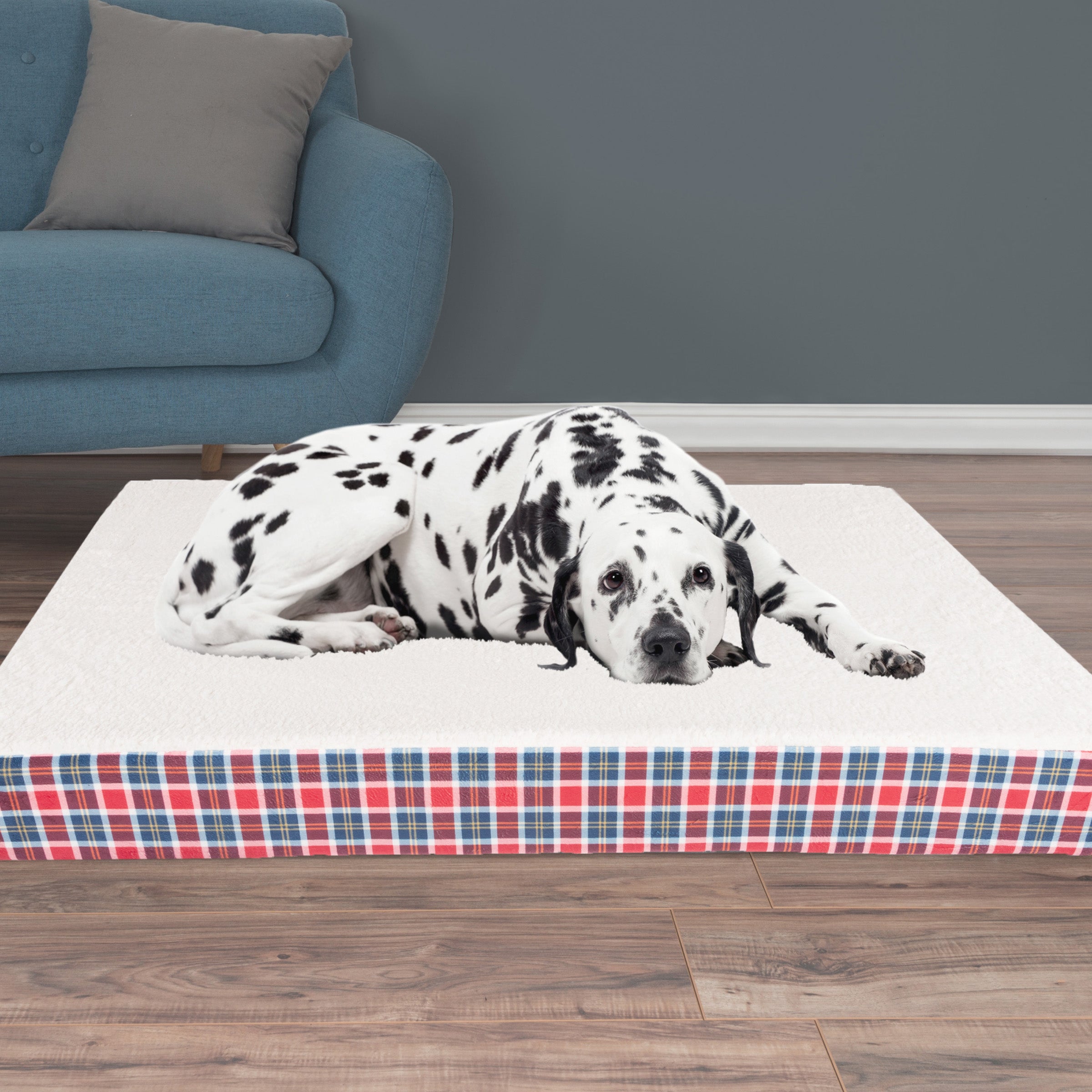 Orthopedic Dog Bed with Memory Foam and Sherpa Top  Removable， Machine Washable Cover  44 x 36.5 x 4.5 Pet Bed by Petmaker (Americana Plaid)