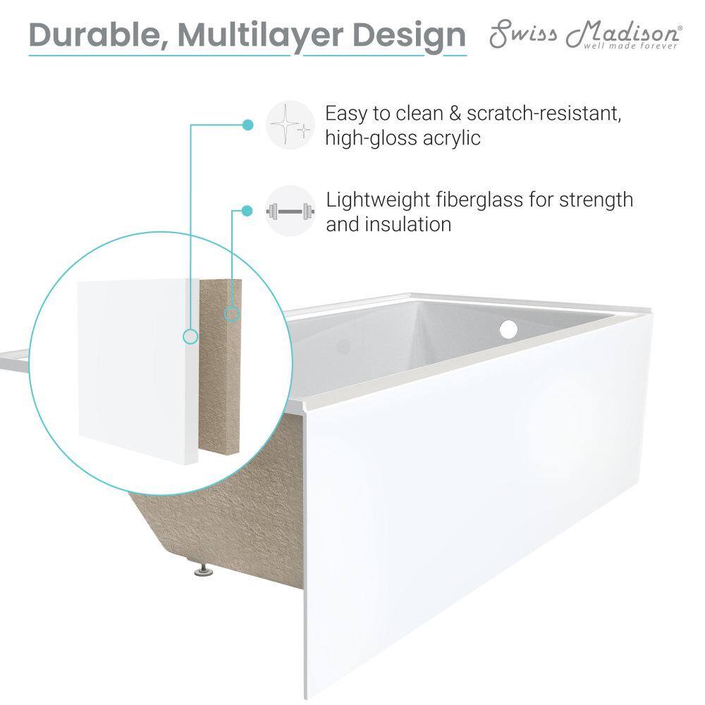 Swiss Madison Claire 60 in. Acrylic Right-Hand Drain Rectangular Alcove Bathtub in Glossy White SM-AB571