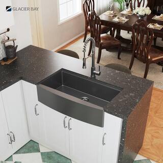 Glacier Bay Gunmetal Black Stainless Steel 36 in. 18-Gauge Single Bowl Farmhouse Workstation Kitchen Sink ACS3622A1Q-W