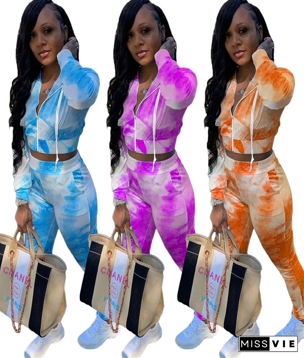 Tie-dye Printed Jacket Casual Pencil Pants Two-piece Set