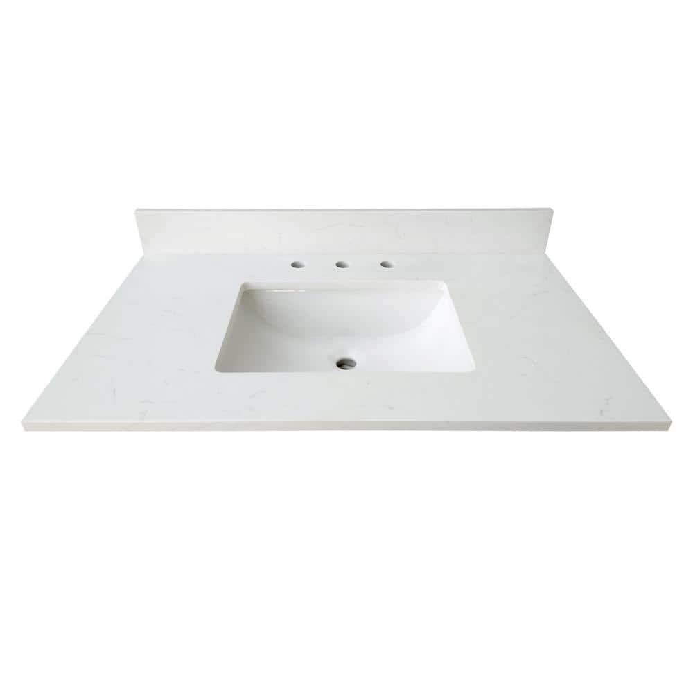 Home Decorators Collection 31 in W x 22 in D x 075 in H Quartz Vanity Top in Carrara White with White Basin