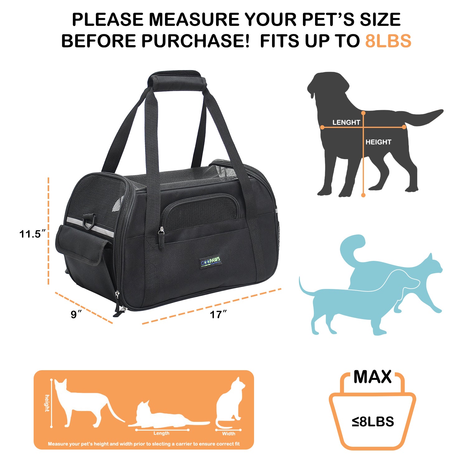 JESPET Soft-Sided Kennel Pet Carrier for Small Dogs， Cats， Puppy， Airline Approved