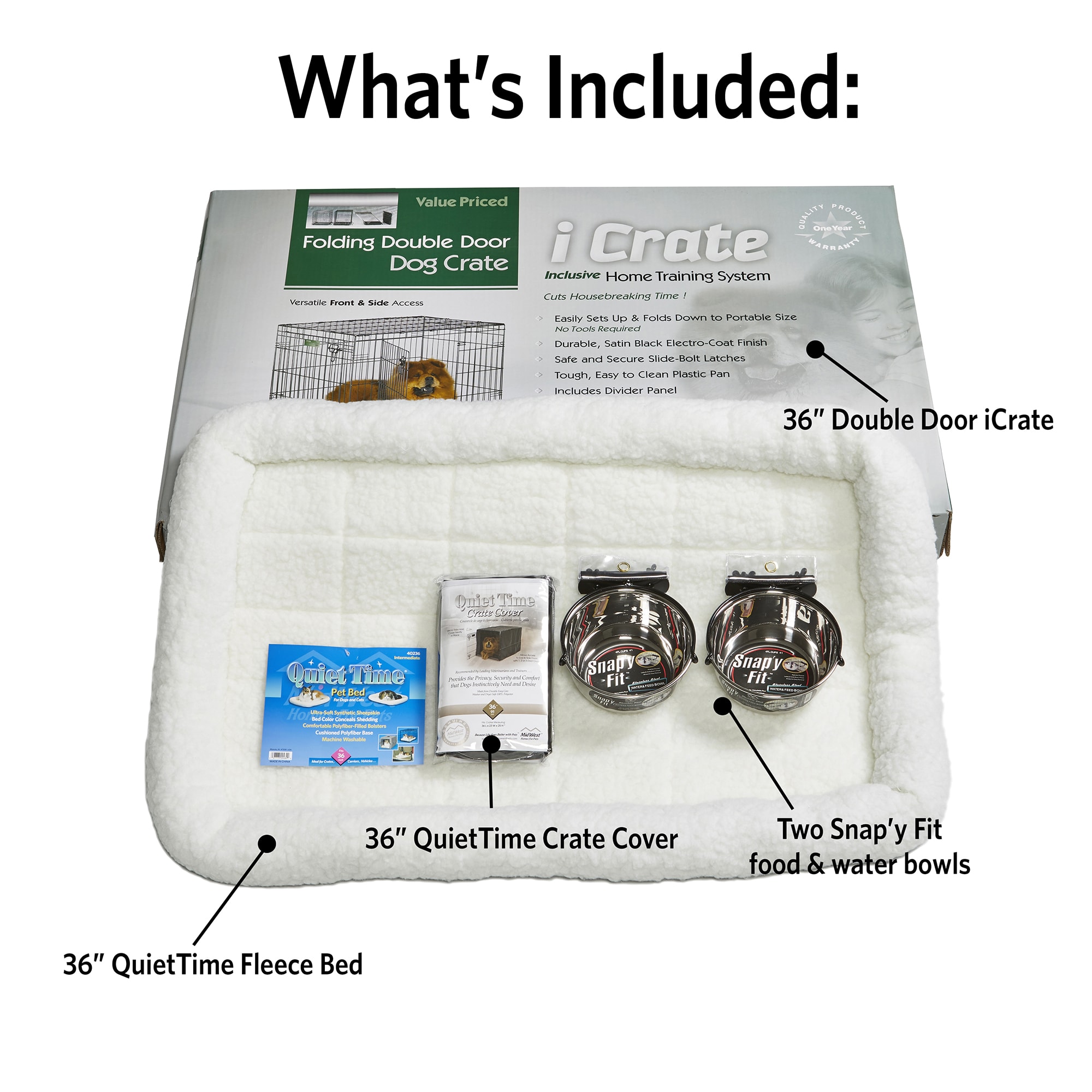 Midwest iCrate Double Door Starter Kit for Dogs， 36