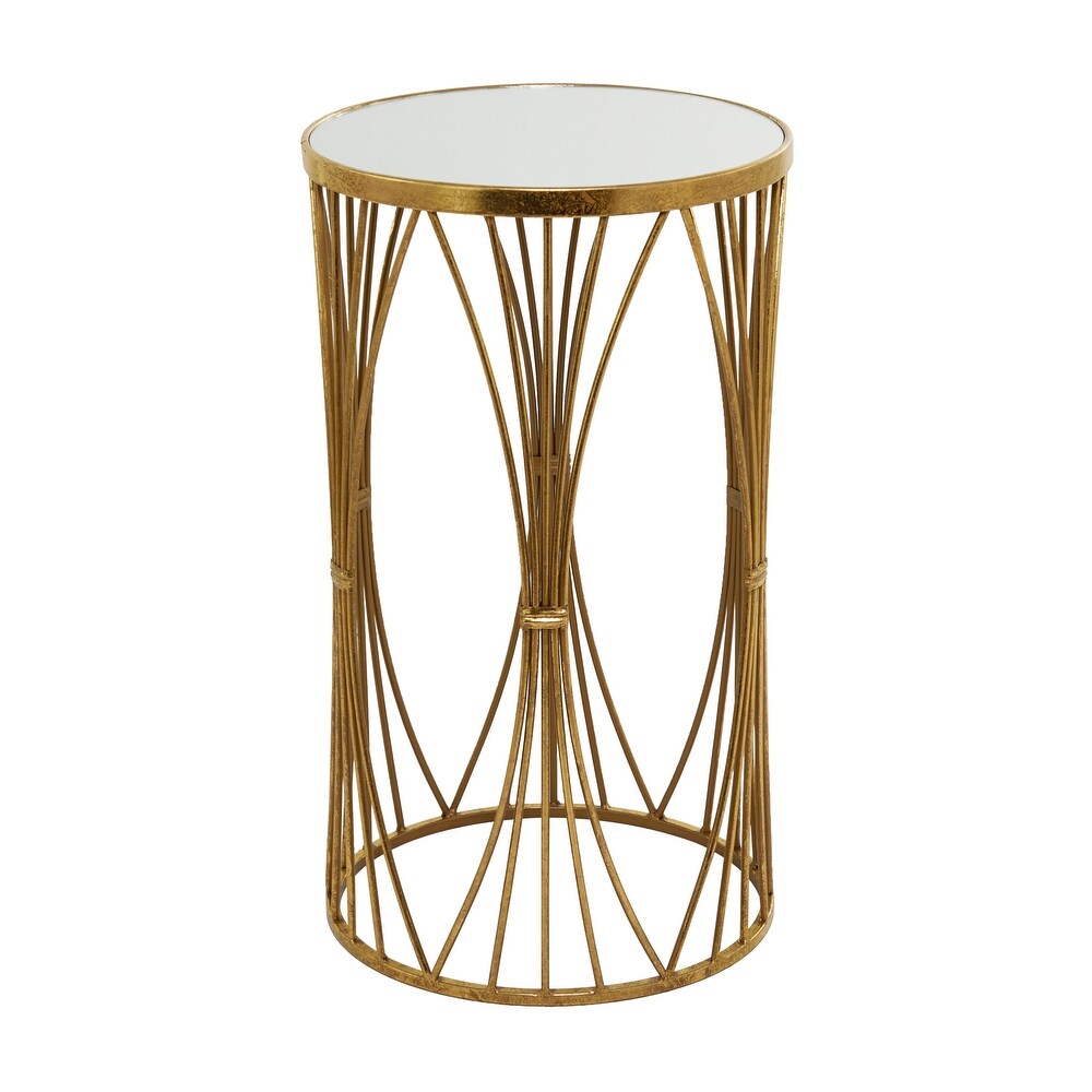 Gold Metal Contemporary Accent Table with Mirrored Glass Top   14 x 14 x 24