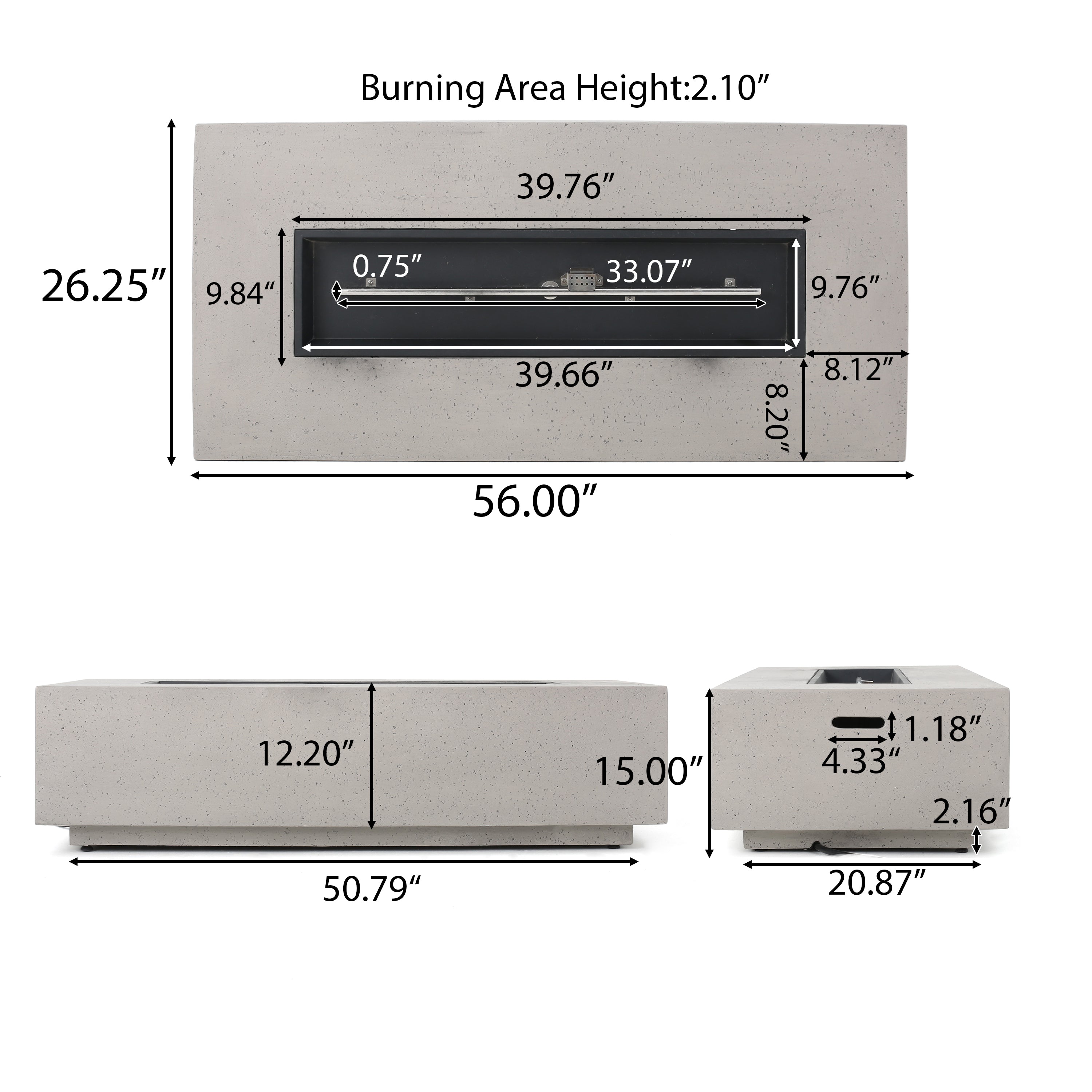 Hearth Outdoor 50,000 BTU Lightweight Concrete Rectangular Fire Pit (No Tank Holder)