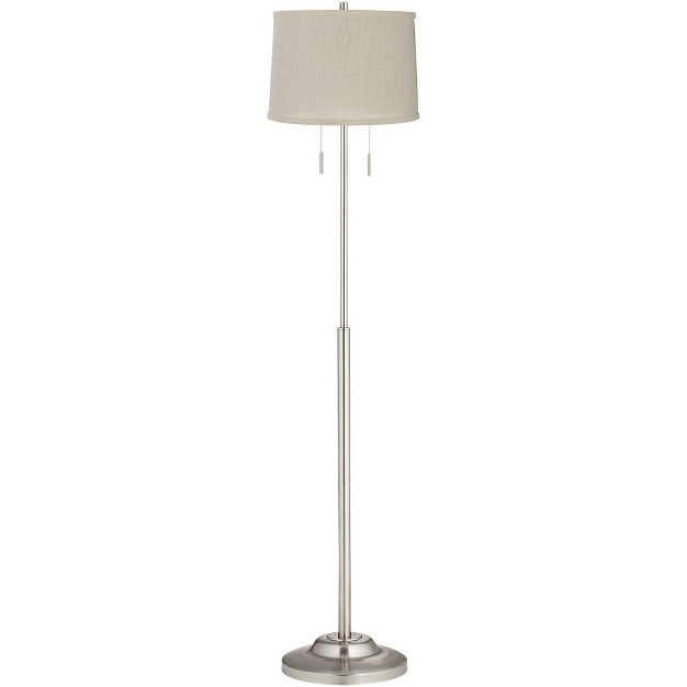 Tall Brushed Nickel Silver Cream Burlap Tapered Drum Shade For Living Room Bedroom Office House Home