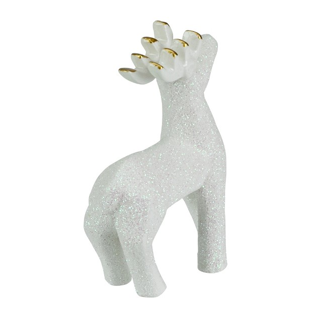 Glittery White Ceramic Reindeer Christmas Figure