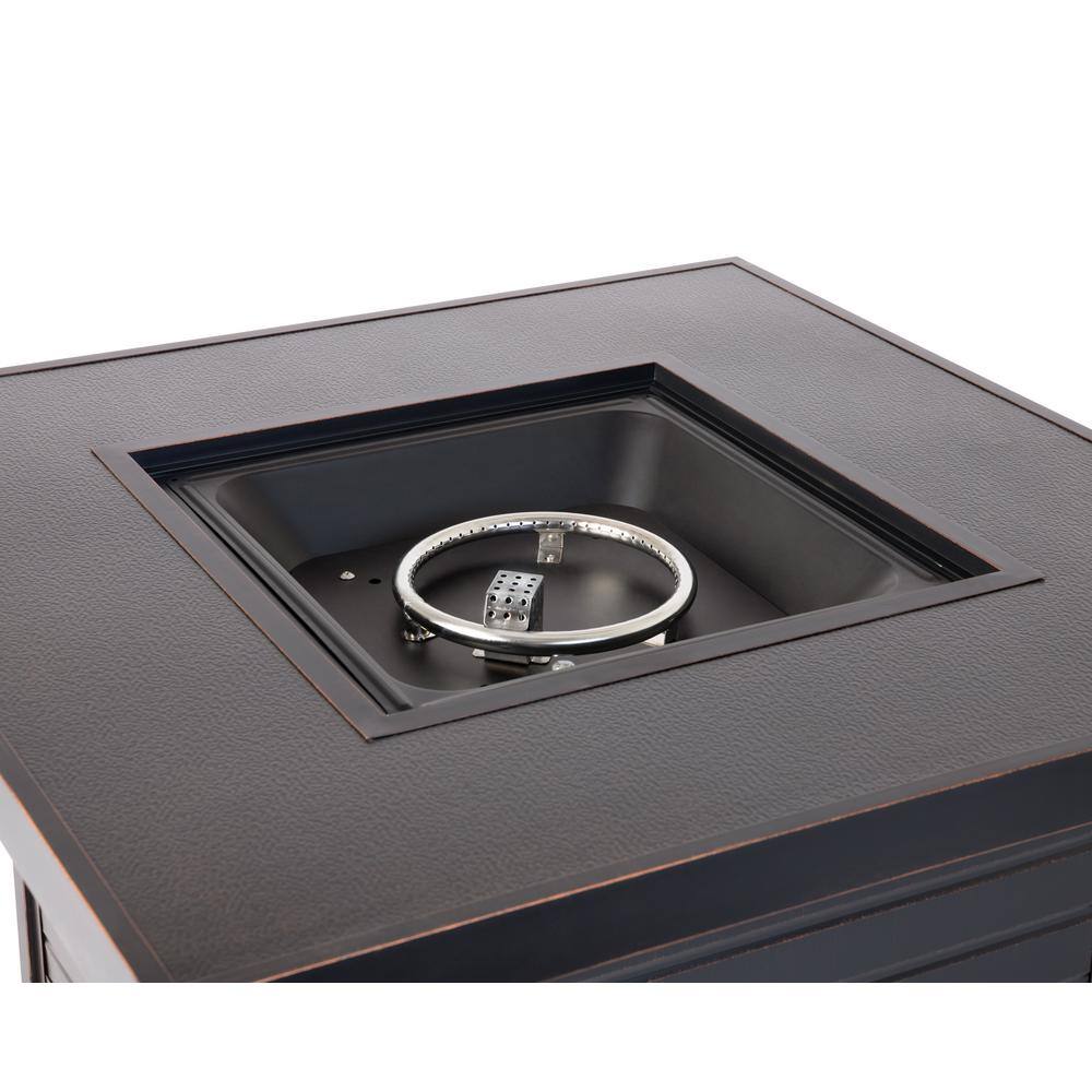 Fire Sense Langhorne 40 in. x 24 in. Square Aluminum LPG Fire Pit in Antique Bronze 62735