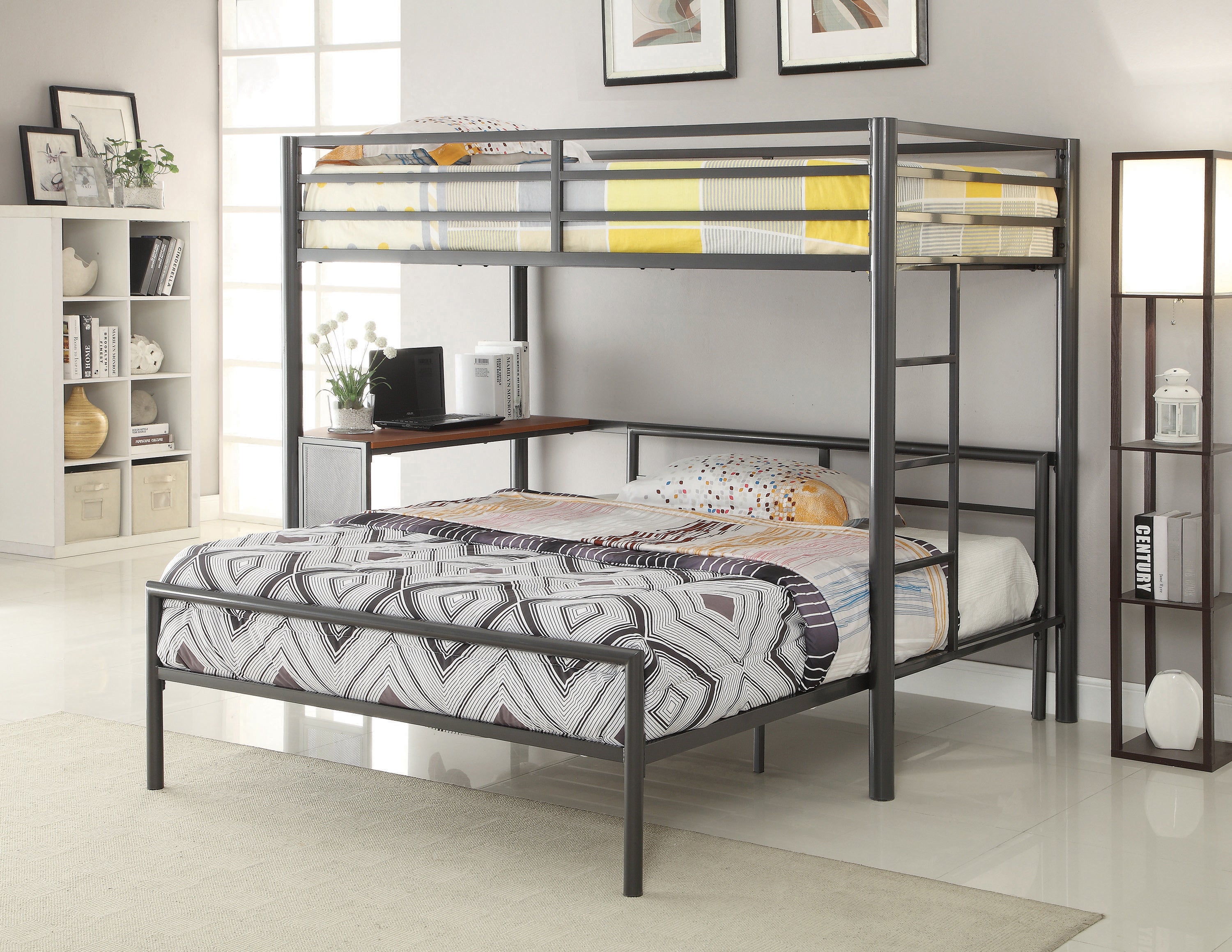 Fisher 2-Piece Metal Workstation Loft Bed Set Gunmetal-460229-S2F