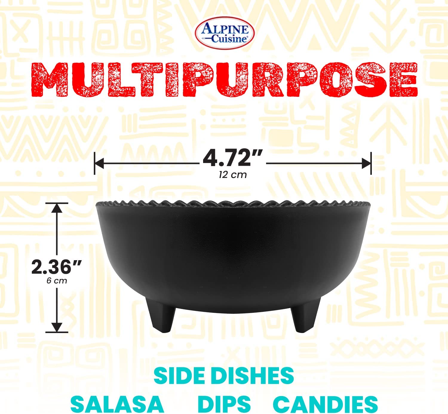 Alpine Cuisine Small Salsa Bowls (Molcajete) 4in/12cm， High-Quality and Food Grade Plastic Material， Heavy Duty and Easy to Clean， Multi-Purpose Salsa Bowl for Serving， Durable and Dishwasher Safe