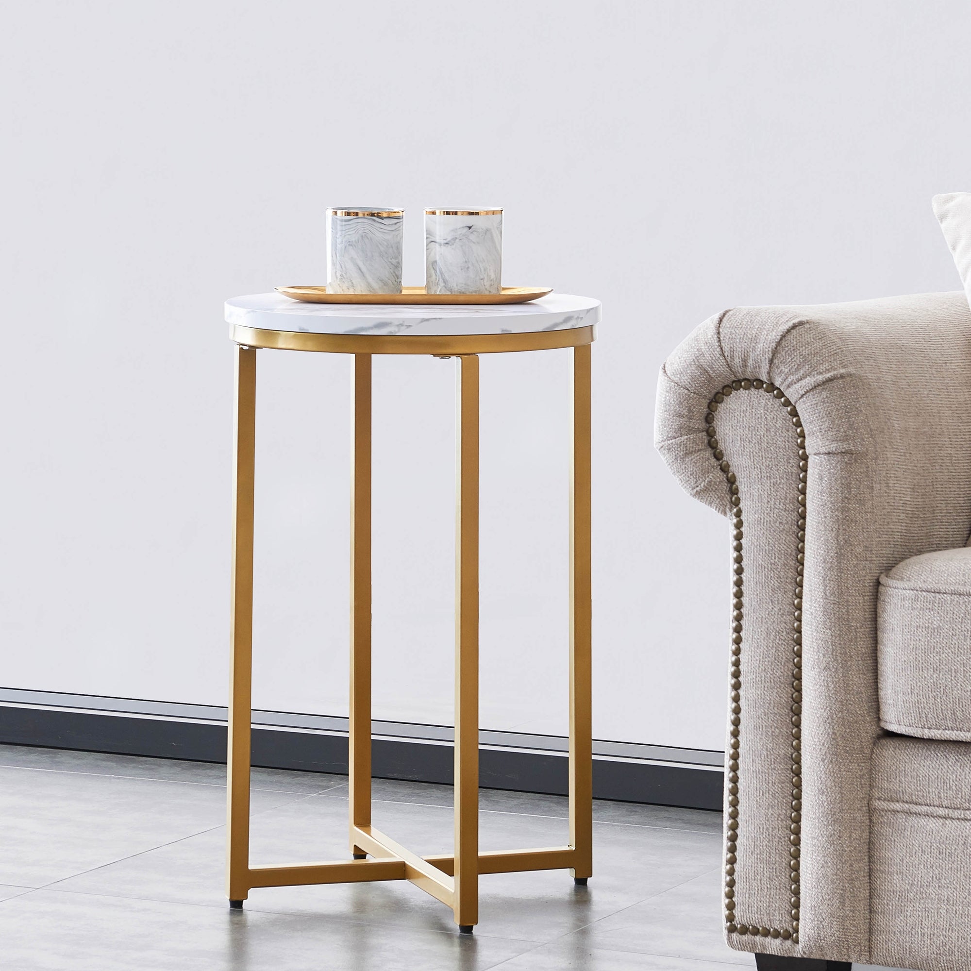 Gold Side Table Round End Table