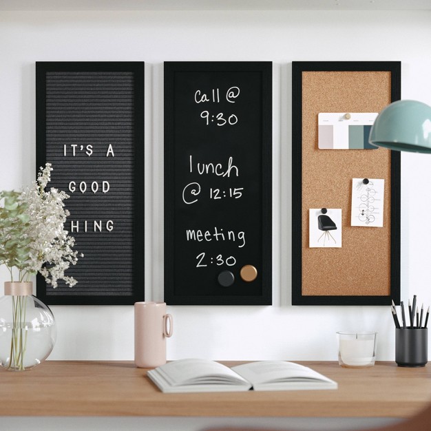 Martha Stewart Cork chalk letter Board Set Woodgrain Frame Black