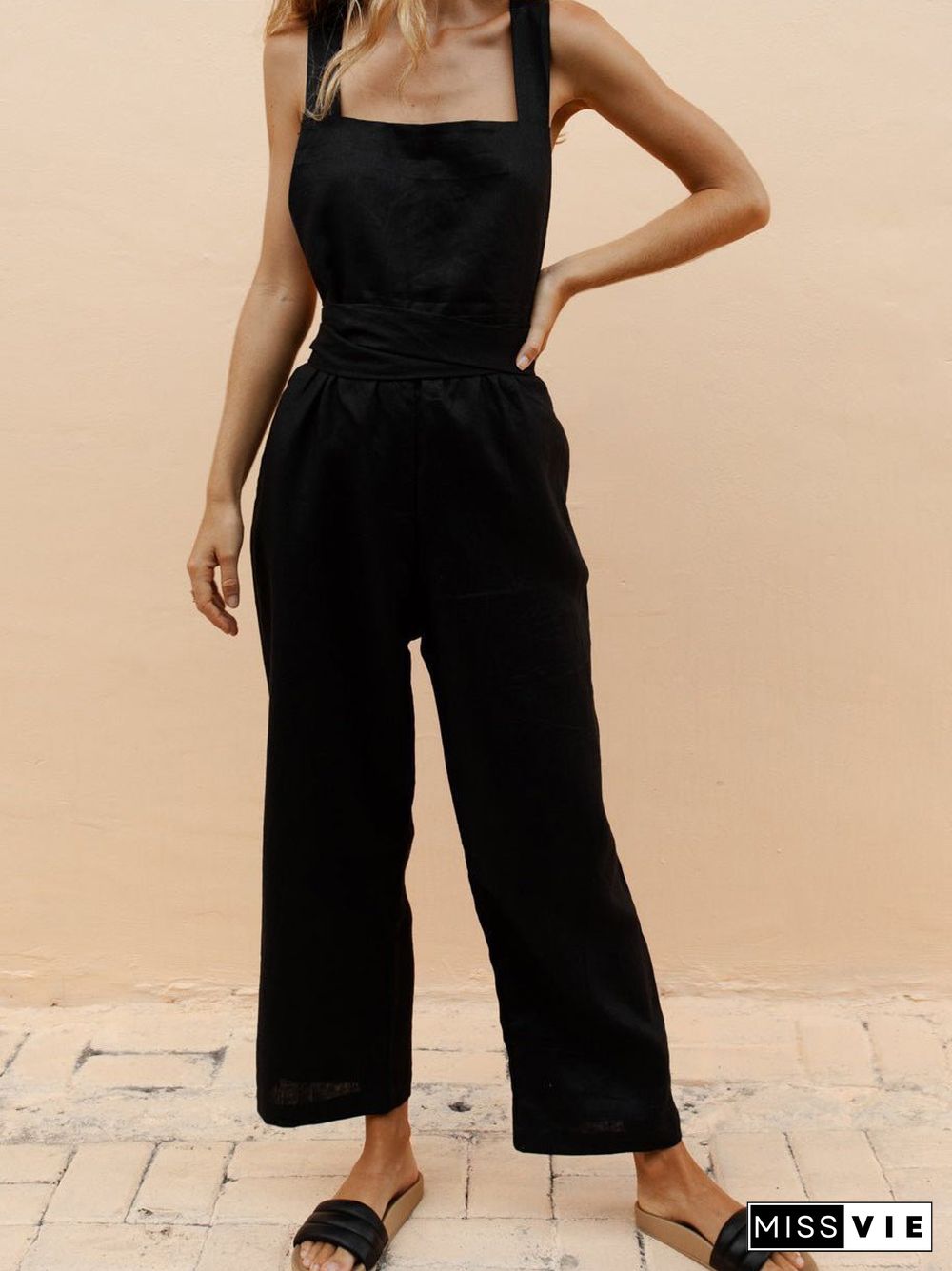 Women'S Jumpsuits Square Neck Sling Pocket Jumpsuit