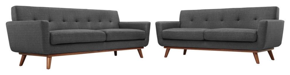 Engage Loveseat and Sofa Upholstered Fabric 2 Piece Set   Midcentury   Living Room Furniture Sets   by ShopFreely  Houzz