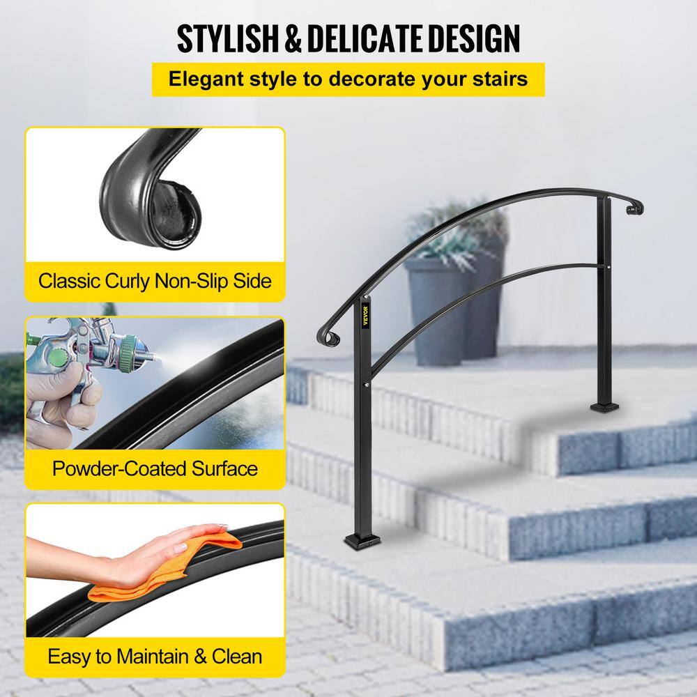 VEVOR Handrails Fit 1 to 3 Steps Stair Railing Wrought Iron Handrail Front Porch Hand Rail for Outdoor Steps Black 3FTHWTYFSBLACK001V0