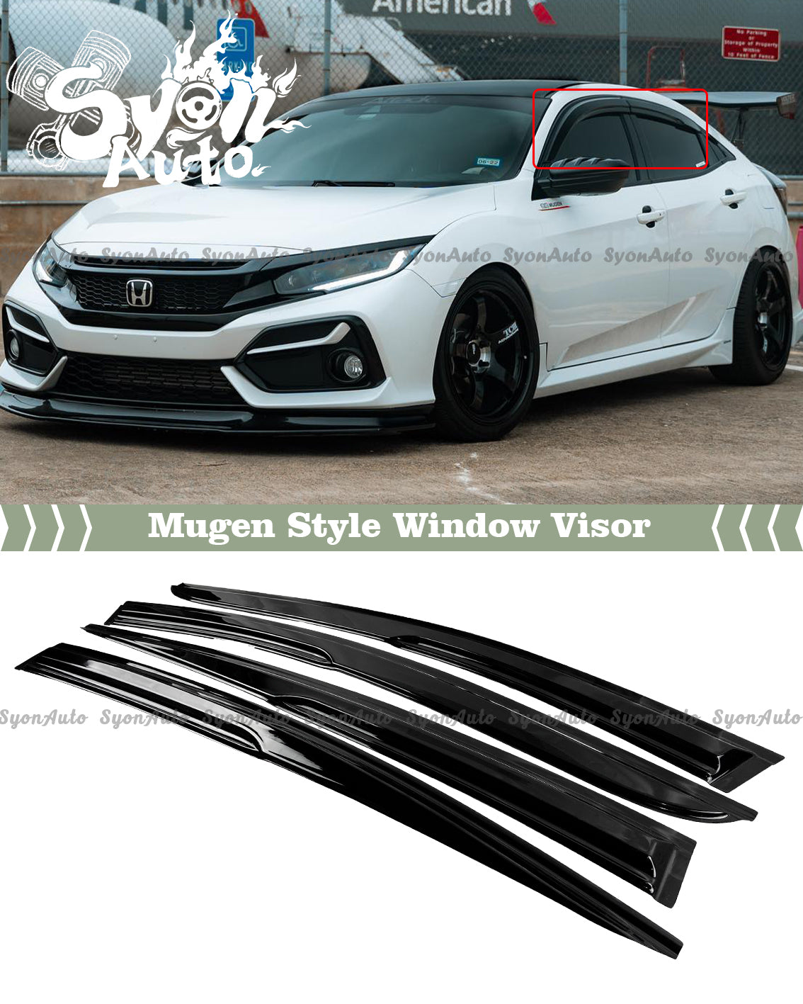 FITS 2016-2021 HONDA CIVIC HATCHBACK JDM MUGEN STYLE WINDOW VISOR RAIN GUARD DEFLECTOR VENT