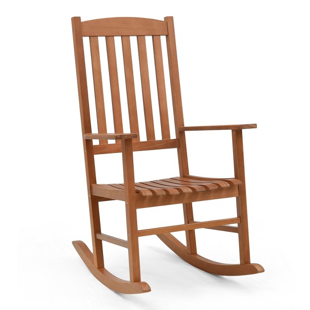 Costway Outdoor Rocking Chair Patio Eucalyptus Wood Rocker Ergonomic Slatted Garden