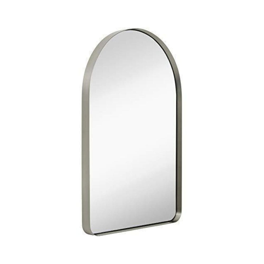 Top Rounded Corner Deep Set Brushed Silver Metal Wall Mirror(24