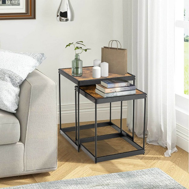 Costway Coffee Tables Nesting Side Set Of 2 For Living Room Modern W Sturdy Steel Frame