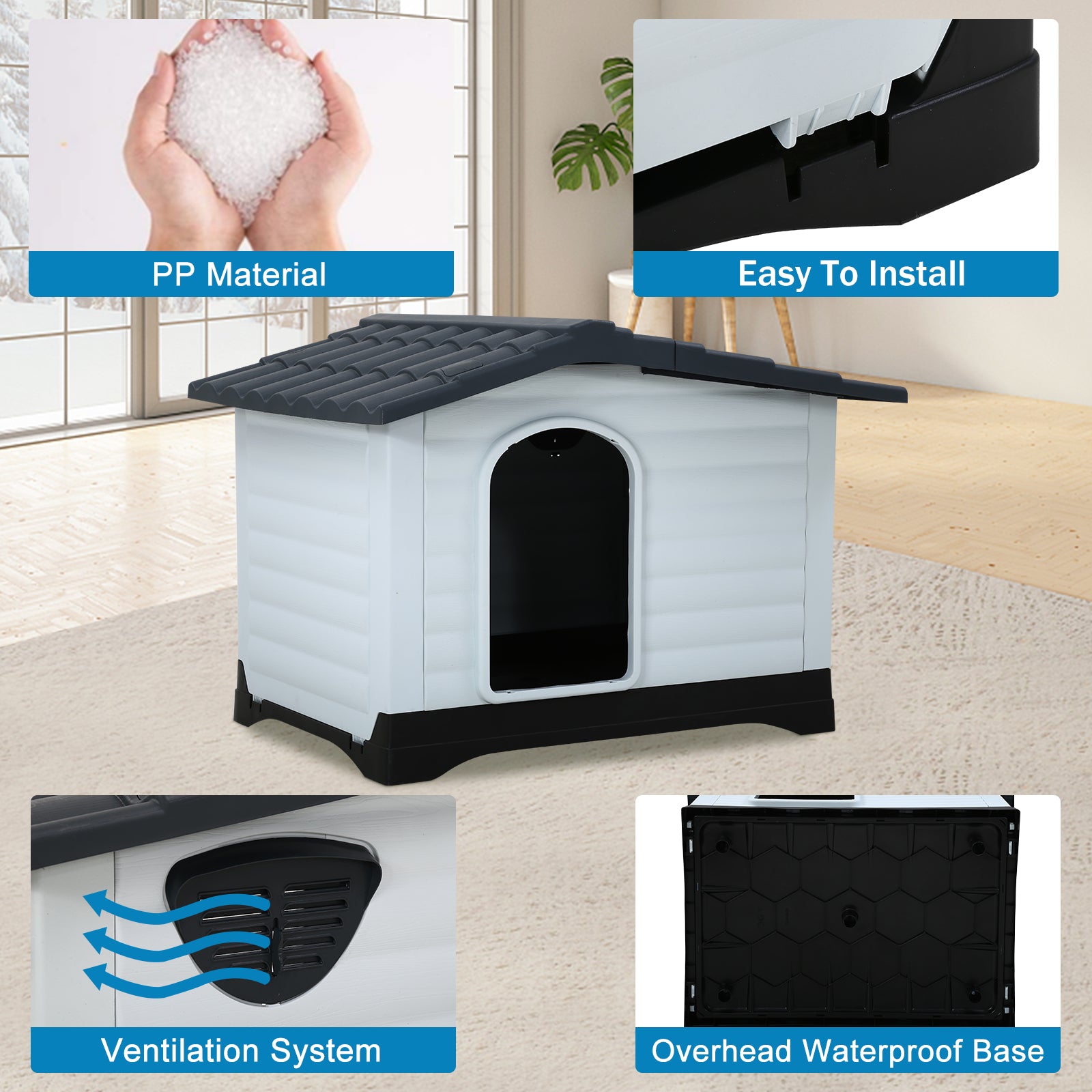 YRLLENSDAN Waterproof Dog Houses for Small Dogs Outdoor， Small Plastic Dog House Outdoor Small Pet House Weatherproof Dog House with Base Support and Air Vents