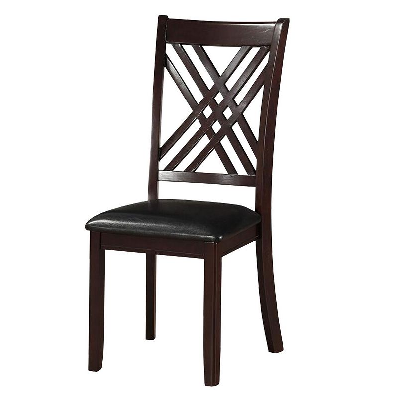 Dining Chair， Vegan Faux Leather， Cross Lattice， Set of 2， Black