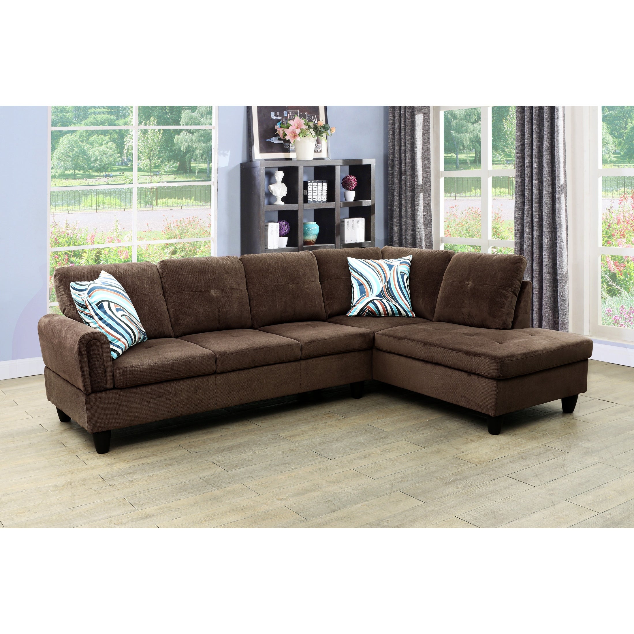 2-Pieces Sectional Sofa and Chaise，Brown，Corduroy Fabric(09709B-2)