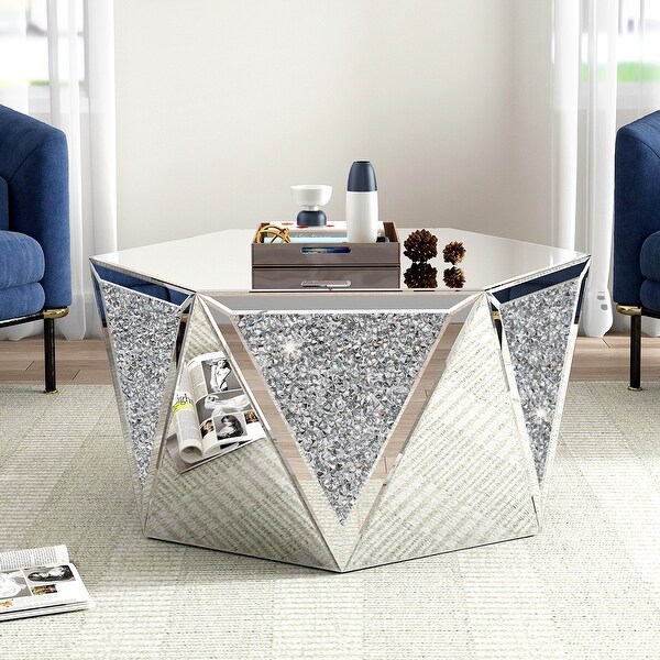 Mirrored Coffee Table Crystal Diamond Accent Table 31.5''