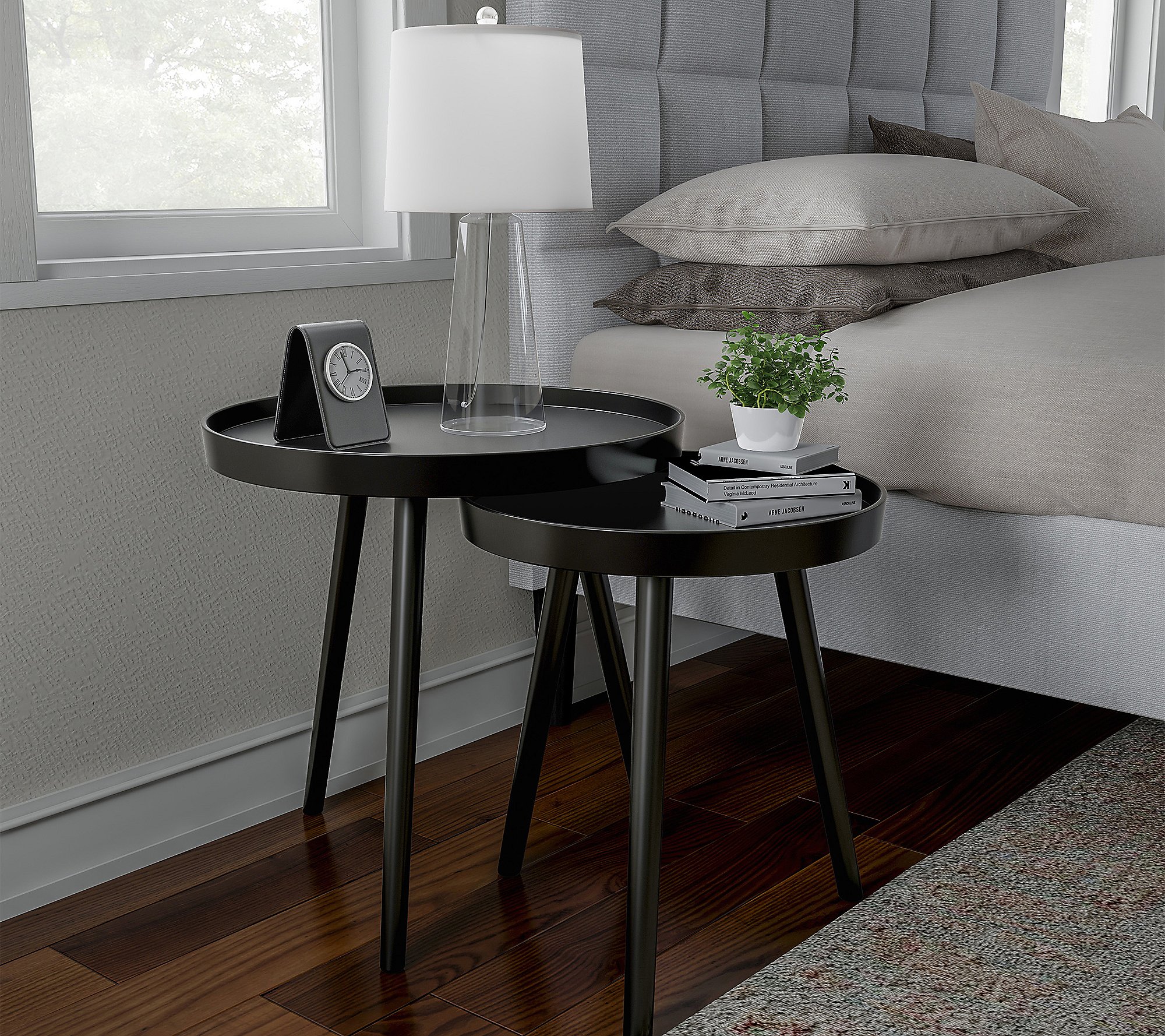 Lavish Home Pair Nesting Accent Tables with Tray Top